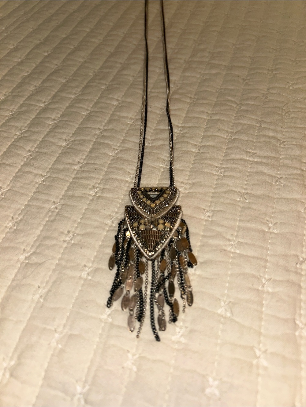 Stella & Dot Antique Gold and Black Fringe Pendant Necklace